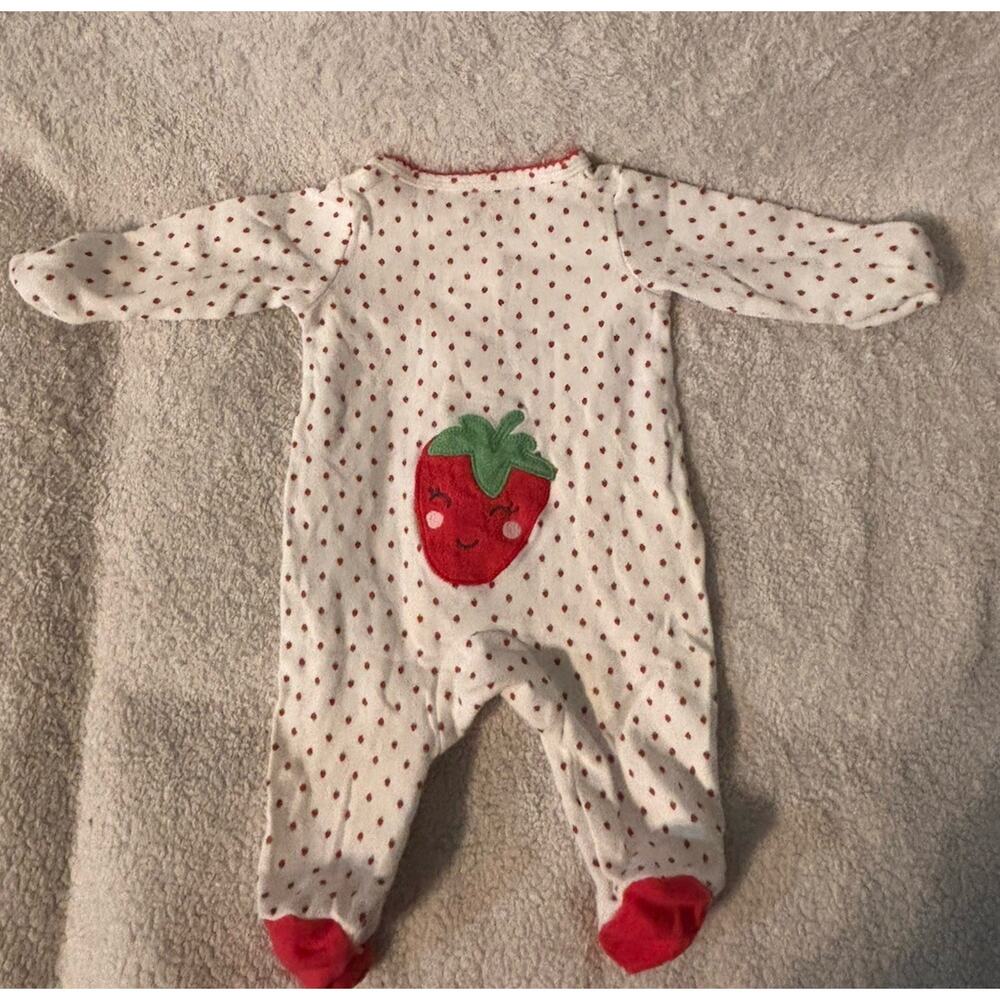 Carter’s Baby Strawberry Romper Newborn White Polka Dot Zip Pajamas